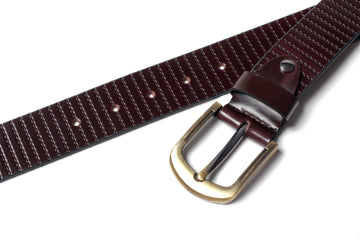 Men's Striped Casual Leather Belt Brown